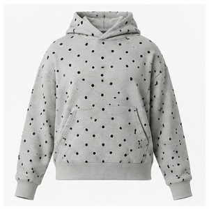 Sweat à capuche personnalisé gris argenté pour femme, coupe moderne et carrée, à pois décalés, en molleton doux coton-henné WPHOOD-0016 - Product Image 1