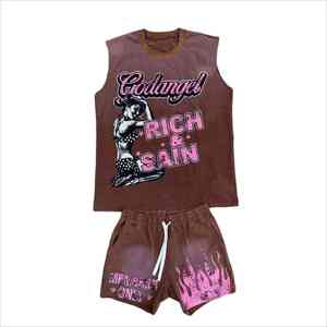 Ensemble short et t-shirt homme surdimensionné sans manches, impression personnalisée haute qualité, style streetwear - Product Image 5