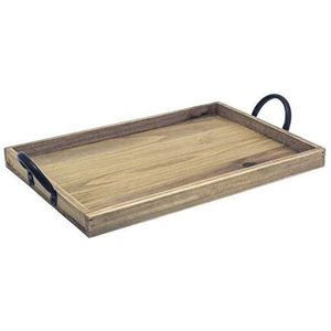 Plateaux de service en bois de haute qualité avec poignées métalliques, lot de 2, style rustique vieilli, prix raisonnable - Product Image 2