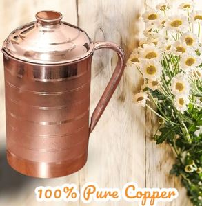 Copper <b>jug</b> set for premium reusable serving lifestyle water serving metal set with glasses durable reusable kitchen dining <b>drink</b> - Product Image 5
