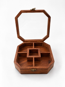 Boîte à épices hexagonale en bois avec couvercle transparent, organisateur de masala, conteneur de rangement pour épices de cuisine, boîte de rangement pour fruits secs, décorative - Product Image 2