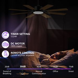 Ventilateur de plafond 52 pouces avec lumières, télécommande, 8 pales en contreplaqué, 6 vitesses, moteur DC silencieux et réversible, 3 CCT - Product Image 4