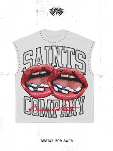T-shirt sans manches TIFORD avec imprimé Saints Company, streetwear oversize pour homme, short en jean avec motif flamme - Product Image 3