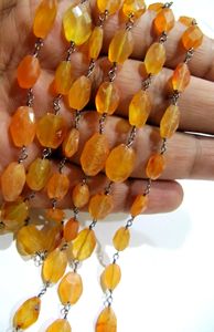 Natural Carnelian Oval Mani Shape Briolette Faceted 6X9mm Size Beaded Wire Wrapped <b>Rosary</b> Chain Wholesale Price Sold per Foot - Product Image 4
