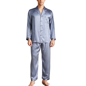 Ensemble de pyjamas en soie satinée pour homme, manches longues, couleur unie, col châle, vêtements de détente classiques, toutes saisons, lavable en machine - Product Image 2
