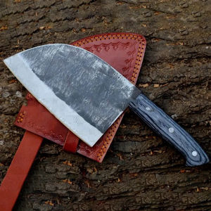 Cuchillo de Cocina Burraq Hecho a Mano de Acero al Carbono, Multifuncional, con Patrón de Gota de Lluvia, Funda de Cuero, para Uso en Cocina, DIY, OEM, Madera - Product Image 3