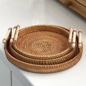Unique style natural rattan <b>tray</b> set with handles top selling food serving <b>trays</b> for sale and gift - Product Image 5