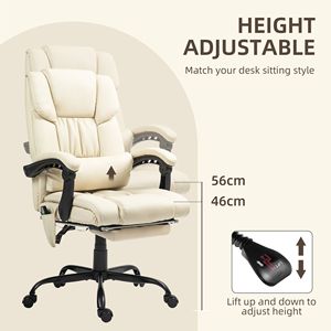 Beige High Back Reclining Office Chair with 6 <b>Vibrating</b> Points Nylon Base and <b>Remote</b> Includes Footrest and Massage Features - Product Image 4