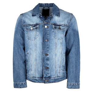 Veste en jean délavé pour homme, coupe droite, col rabattu, vêtement d'extérieur décontracté, fermeture éclair, manteau en jean bleu en coton, style automne - Product Image 1