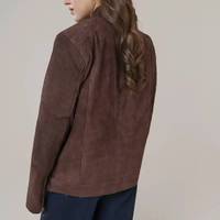 Veste en cuir suédé marron pour femme Carolyn - Col montant respirant, fermeture éclair, hiver - Veste en cuir marron