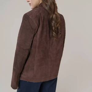 Carolyn Womens <b>Suede</b> Brown Leather <b>Jacket</b>-Breathable Stand-Up Collar Zipper Closure Winter - Leather <b>Jacket</b> Brown - Product Image 4