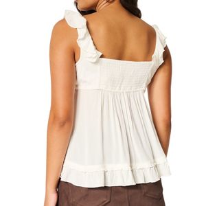 เสื้อกล้ามถักนิตติ้งสำหรับผู้หญิง แขนกุด คอวี ระบายชายเสื้อเป็นชั้นๆ สไตล์ลำลองสำหรับฤดูร้อน  ผ้าโพลีเอสเตอร์/คอตตอน  พร้อมโลโก้ด้านหน้า - Product Image 4