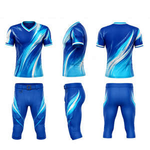 ชุดฟุตบอลสีน้ำเงินแบบซับลิเมชั่น เสื้อและกางเกงสำหรับผู้ชาย ผ้าโพลีเอสเตอร์ระบายอากาศ ชุดฟุตบอลสำหรับผู้ใหญ่ - Product Image 1