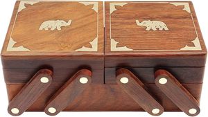 Boîte de rangement extensible en bois artisanale avec doublure en velours, boîte de rangement pour bijoux, boîte de rangement pour fournitures d'artisanat - Product Image 4