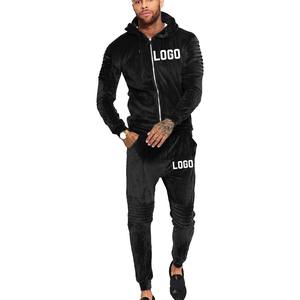 Survêtements en velours pour hommes de haute qualité, coupe ajustée personnalisée, ensemble jogging uni, OEM, respirant, deux pièces - Product Image 2