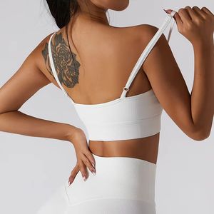 Soutien-gorge de sport côtelé à bretelles spaghetti et dos nu pour femme, avec coussinets amovibles, idéal pour l'entraînement – Grande Vente - Product Image 3