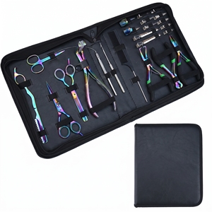 Black Case Stainless Steel Hair Extension Tools Kit 20 Pcs Rainbow Pliers Bond <b>Cutter</b> Threader Comb Clips for Barber Unisex - Product Image 6