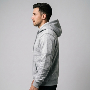 Sweat-shirt à capuche en molleton gris chiné pour homme, logo personnalisé, streetwear, mélange de coton - Product Image 3