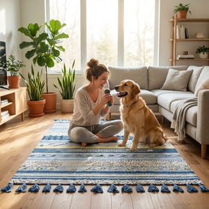 Alfombra Dhurry de Algodón Premium |   Alfombra Plana de Microfibra Gruesa con Base Antideslizante para Sala de Estar y Pasillo - Product Image 3