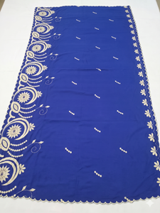 Châle brodé en voile de coton bleu pour femme, motif floral, usage quotidien, écharpe ethnique Inde Pakistan, léger et respirant - Product Image 2