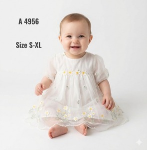 Tulle Floral Embroidered Baby Girl <b>Dress</b> A-Line <b>Below</b> <b>Knee</b> Cute Style Size S-XL Model A4956 - Product Image 3