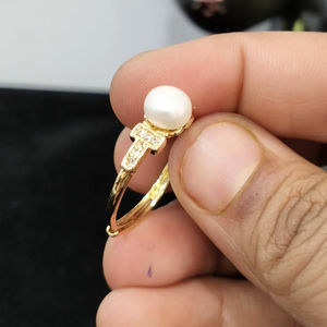 Anillo Ajustable con Perla de Agua Dulce en Forma de T, Diamante Americano y Diseño Floral, Talla Única, Banda Abierta, Joyería de Perlas, Anillo Redimensionable, Proveedor - Product Image 2