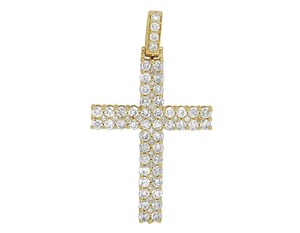 Colgante Iced Out Criss Cross de Moissanita con Corte Brillante Redondo, Plata 925 Bañada en Oro, Joyería Religiosa Cristiana para Regalos - Product Image 5