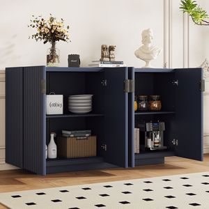 4 Wavy Doors Retro Copper Handles Ample Storage Space <b>Sideboard</b> with Adjustable Shelves for Dining and Living Room - Product Image 3