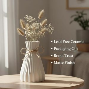 Vase à fleurs en céramique texturée blanche, conteneur moderne pour arrangements floraux sur table, pour salon, chambre, décoration de mariage - Product Image 2