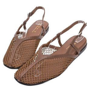 Ann'S Women Mesh Slingback Flat Shoes Square Brown <b>Toe</b> Breathable Mary Jane Flats Summer Casual Shoes - Product Image 1