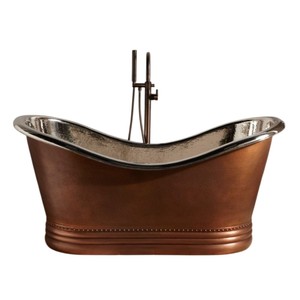 Bañera de Cobre Sólido Hecha a Mano con Acabado Martillado y Interior Plateado Niquelado para Proyectos de Baño - Product Image 1