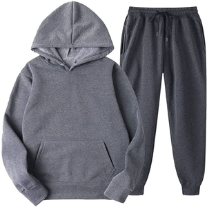 Nouvelle Collection – Offre Spéciale : Ensemble Sweat à Capuche et Pantalon de Survêtement pour Homme – Style Unique, Gris Uni, Coton Molletonné, Décontracté, Automne - Product Image 1