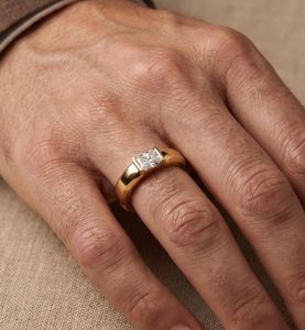 <b>18K</b> Yellow <b>Gold</b> <b>Mens</b> 1.00 CT Radiant Cut Diamond Solitaire <b>Ring</b> Luxury Engagement Wedding Band <b>Gold</b> <b>Ring</b> for Friends - Product Image 4