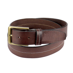 Ceinture en cuir de vachette marron avec boucle rectangulaire en cuivre, style décontracté, design durable - Product Image 4
