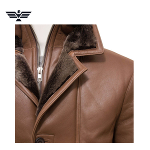 Veste de moto longue en cuir PU marron pour homme, doublure en fausse fourrure, col montant, fermeture éclair, coupe-vent, hiver, vintage, décontractée - Product Image 4