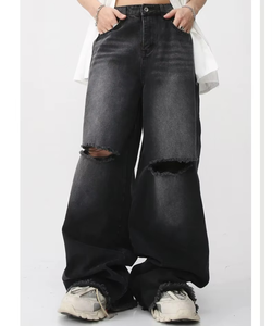 Pantalones Vaqueros de Mezclilla Desgastados con Lavado Ácido Personalizados al por Mayor para Hombre, Estilo Urbano Casual, Holgados, con Rasgaduras y Forro Polar Transpirable - Product Image 6