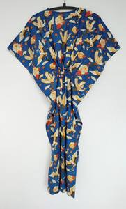 ชุดเดรสผ้าฝ้ายพิมพ์ลายดอกไม้สไตล์คาฟตัน งานแฮนด์เมดจากอินเดีย เสื้อคลุมกิโมโนน้ำหนักเบา สไตล์โบฮีเมียน เหมาะสำหรับใส่ไปเที่ยวพักผ่อน - Product Image 2