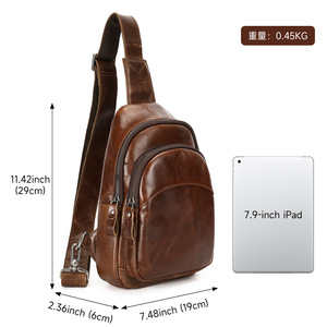 Special Top-Layer Cowhide Men's <b>Chest</b> Bag Fashionable Multi-Layer Sports Genuine Leather Large Casual Shoulder Bag. - Product Image 3