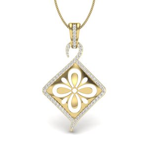 Classic Yellow Gold Diamond Pendant With Floral Design For Women's Everyday Wear - Product Image 2