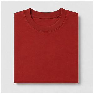 Camiseta de Manga Corta para Hombre, Color Rojo Ladrillo, Corte Holgado, Dobladillo Curvo, Algodón Compacto, MTS-OVR-0037 - Product Image 5