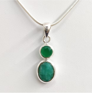 925 Silver Lightweight 2.6g <b>Pendant</b> Feature Double <b>Emerald</b> Agate - Unisex Affordable Fine Jewelry Wholesale - Product Image 2
