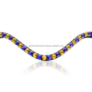 Rivoli coloré personnalisé cristaux ronds chaîne en métal méga bling vague profonde noir anglais cuir cheval front bande à bas prix - Product Image 6