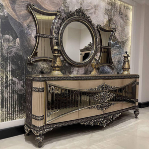 European Classic Royal Dining Room Set <b>Solid</b> <b>Wood</b> Gloss <b>Top</b> Dining <b>Table</b> Tufted Luxury Dining Chair Antique Gold Finish - Product Image 2