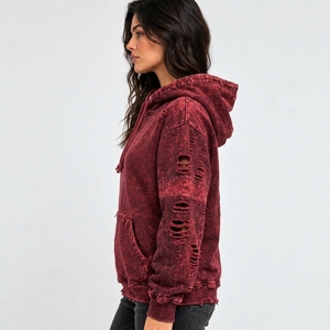 <b>Womens</b> casual distressed <b>hoodies</b> with <b>soft</b> lining faded effects and stylish details for daily wear and streetwear collections - Product Image 4