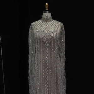 Jancember LSZ118 فستان سهرة لامع بتصميم حورية البحر ورقبة عالية على الطراز العربي مع شال للحفلات - Product Image 4