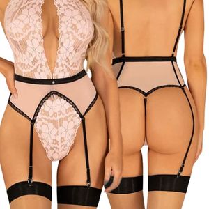 Women's Lace <b>Bodysuit</b> With Deep Plunge And Garter Straps Sexy Lingerie Sheer See Through Design - Product Image 6
