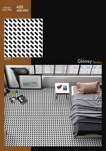 Carreaux de sol en céramique brillants 400x400mm, motif géométrique noir et blanc, série brillante, carreaux de céramique 400x400, design moderne minimaliste - Product Image 3