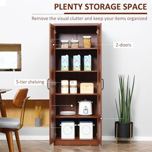 Armadio Dispensa da Cucina a 2 Ante da 160 cm con 5 Ripiani e 2 Ripiani Regolabili, Marrone, per Sala da Pranzo - Product Image 4
