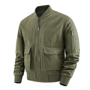 Blouson bomber vert olive pour homme, col montant, fermeture éclair, toile, formel, écologique, séchage rapide, respirant, vêtement d'hiver - Product Image 1