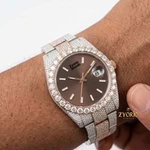 Reloj de Lujo con Incrustaciones de Moissanita para Hombre, Personalizado en Dos Tonos, Oro Rosa y Acero Inoxidable, con Diamantes - Product Image 2